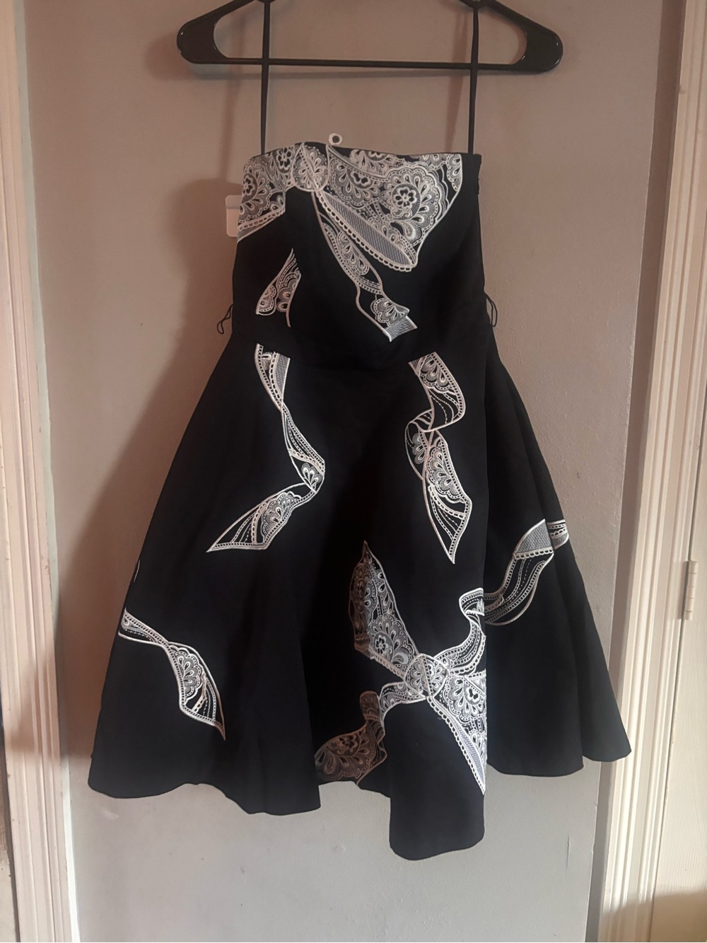 White House Black Market Black Dress with White Paisley Trim